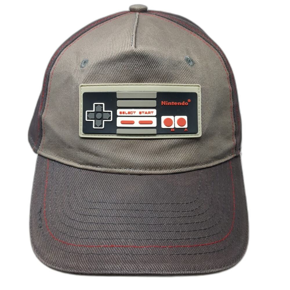 Nintendo 5 Panel Gray One Size NES Controller Red Stitching Stretch Fit Hat